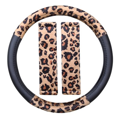 Leopard Print Steering Wheel Cover & Seat Belt Pads