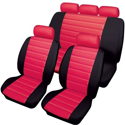 Rhino Automotive Full Leather Look Black & Red Sport Seat Cover Set RW0406 