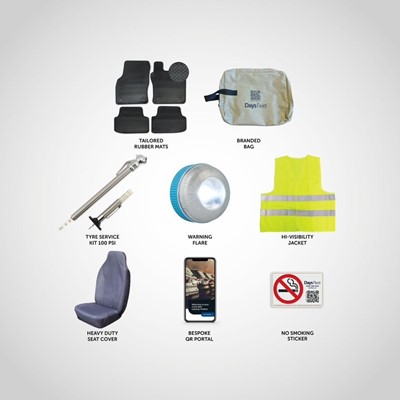 Days Van Pack - Rubber Mats, QR Items, Safety Bag & Seat Cover
